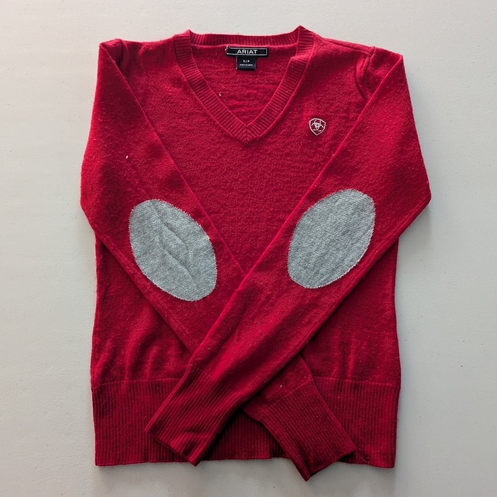 Ariat Red Sweater with Gray Elbow Patches